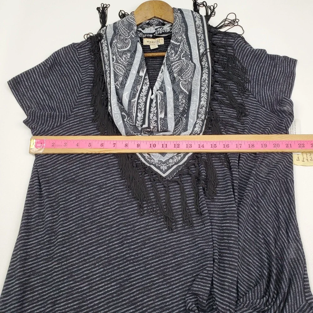 NWT OneWorld Scarf Neck Knit Top Womens 1X Gray Black‎ Paisley Short Sleeve - Picture 14 of 15